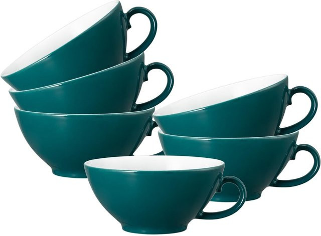 Seltmann Weiden Teetassen Life Fashion aus Keramik, 6er Set, Weiß und Petrol, 140 ml - Bild 1