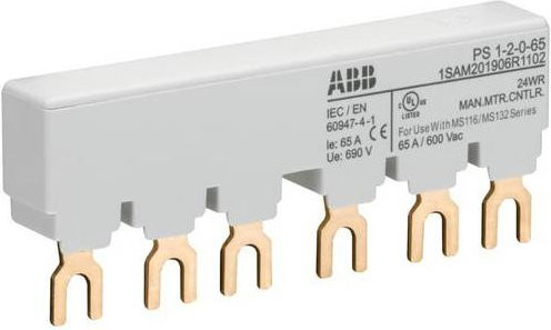 ABB 1SAM201906R1102 PS1-2-0-65 3-Phasen-Sammelschiene für 2 MS116 / MS132, 65A, 10mm², weiß - Bild 1
