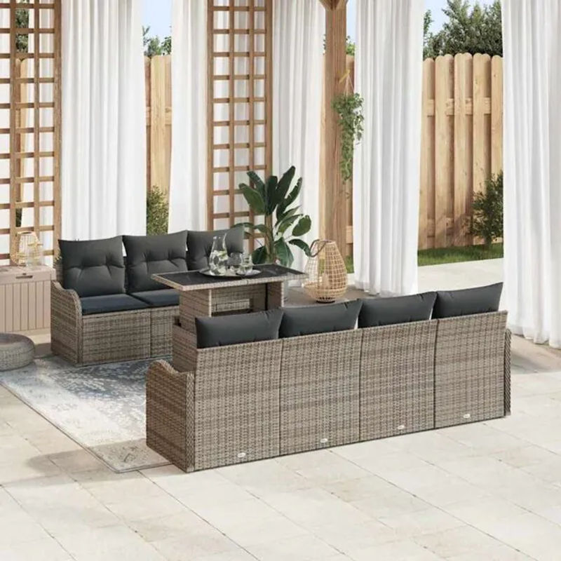 Vidaxl Garten-Sofa-Set aus Polyrattan in Grau, 8-teiliges Loungemöbel-Set, B/T/H: 100 x 55 x 73 cm - Bild 1