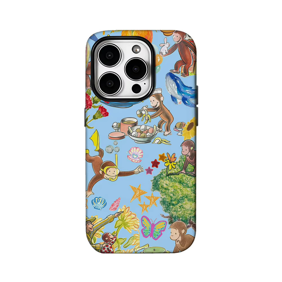 Fun Life of Monkey Handyhülle für iPhone 11 bis 16 Pro Max Plus mit doppelschichtiger Rückseite in Multicolour - Bild 5