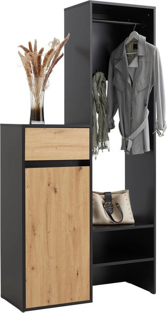 Mömax Garderobe Andy in Schwarz und Eiche mit Kleiderstange und Regalböden - Bild 1