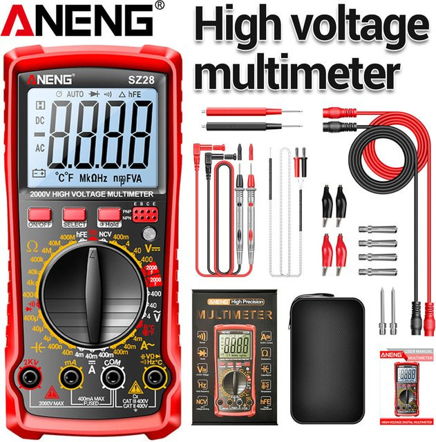 ANENG SZ28 Smart Digital Multimeter mit 4000 Zählungen für AC/DC Spannung, Strom, Widerstand, Hz, Diode und NCV in Rot - Bild 1