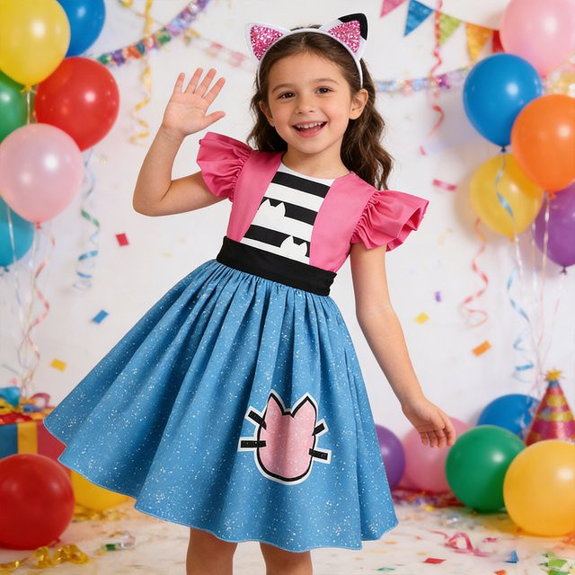 Cartoo Doll Prinzessinnenkleid mit Stirnband, Blau, Textil - Bild 1