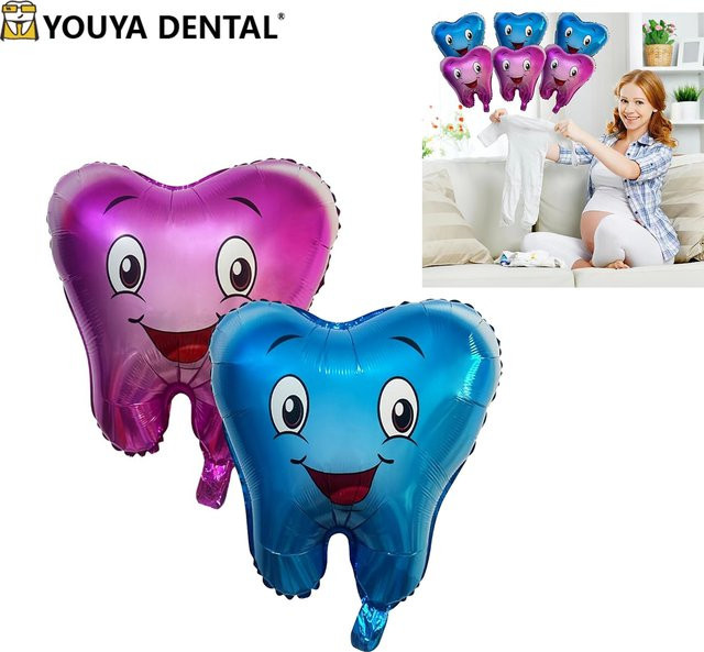 YOUYA DENTAL 2er-Set Aufblasbare Folienballons mit Zahn-Motiv in Rosa und Blau für Kindergeburtstage und Babypartys - Bild 1