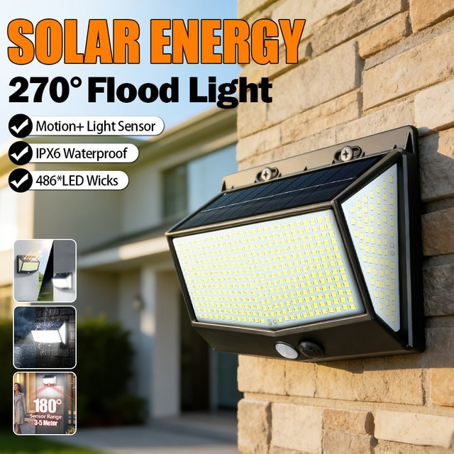 XIWANGFIRE Solar LED Außenwandleuchte mit Bewegungssensor, Wasserdichte Solar-Veranda-Lampe für Garten und Treppe, Schwarz - Bild 1