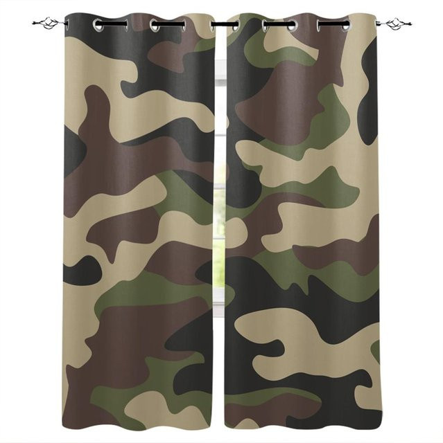 Binchi Outdoor Equipment Vorhang mit geometrischem Camouflage-Muster in Grün und Braun, halbtransparent, Breite: 135 cm, Höhe: 160 cm - Bild 1