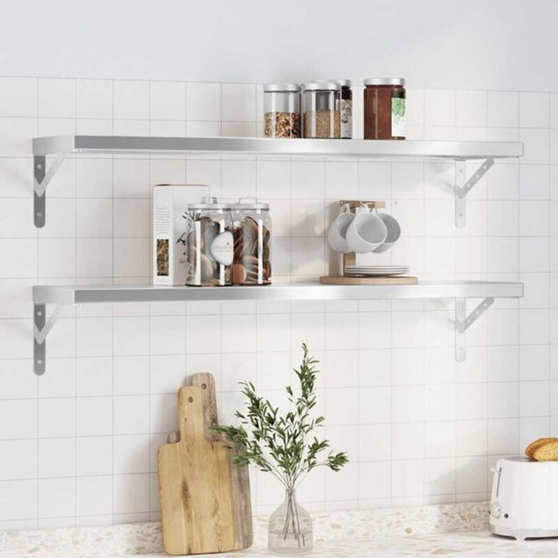 Vidaxl Wandregal Set aus Edelstahl in Silber, 2 Stück, Breite: 100 cm, Tiefe: 23,5 cm - Bild 1
