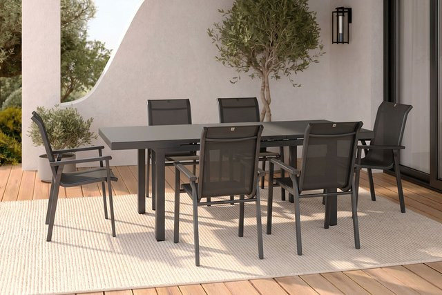 Kettler BasicPlus Pro Garten-Essgruppe aus Aluminium, Glas und Textilene in Anthrazit und Grau, ausziehbar, für 6 Personen, B/T/H: 180 x 70,5 x 76 cm bis 240 x 70,5 x 76 cm - Bild 1