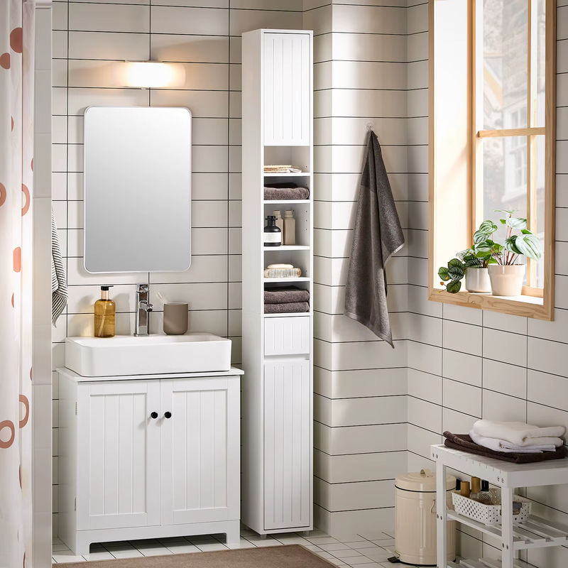 SoBuy Hochschrank BZR160-W Badschrank in Weiß mit 5 Fächern und 1 Schublade, Höhe: 180 cm, Breite: 40 cm, Tiefe: 20 cm - Bild 2
