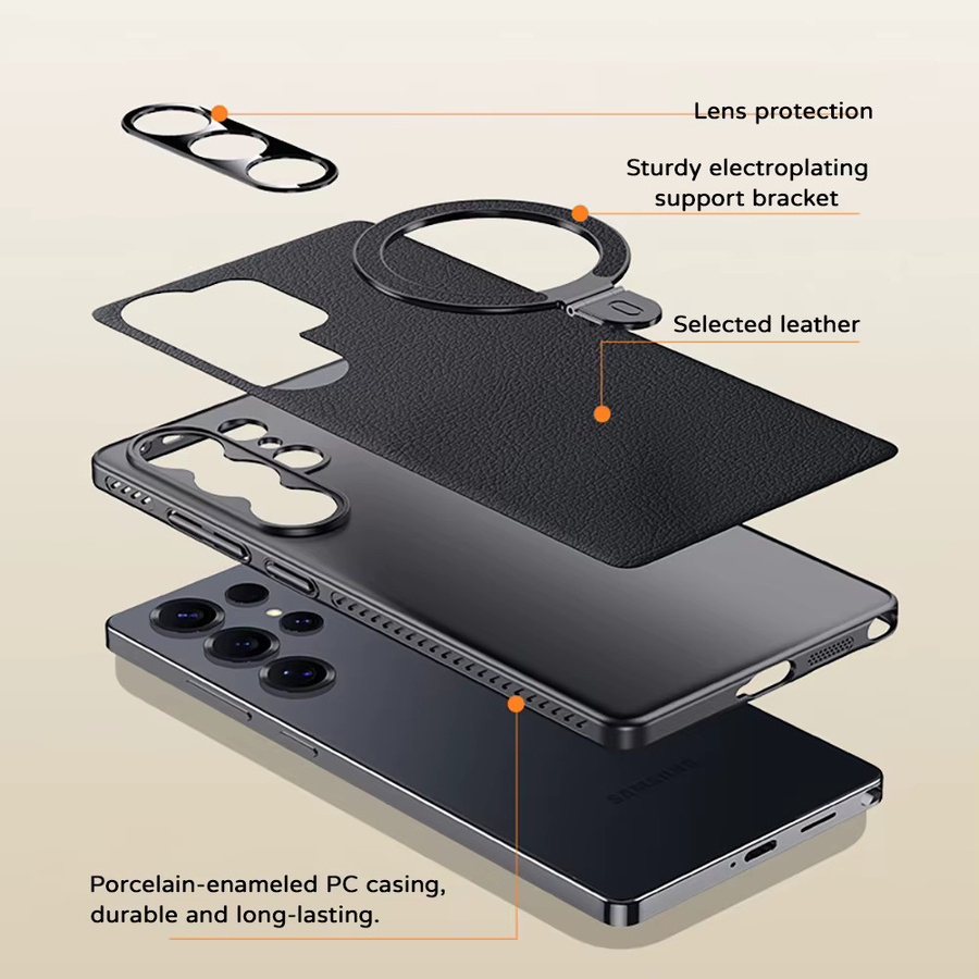 Samsung Magnetische Vegan Leder Handyhülle mit 360 Grad drehbarer Standfunktion und Wärmeableitung für Galaxy S24 Ultra S25 Ultra S26 Ultra in Grau - Bild 4