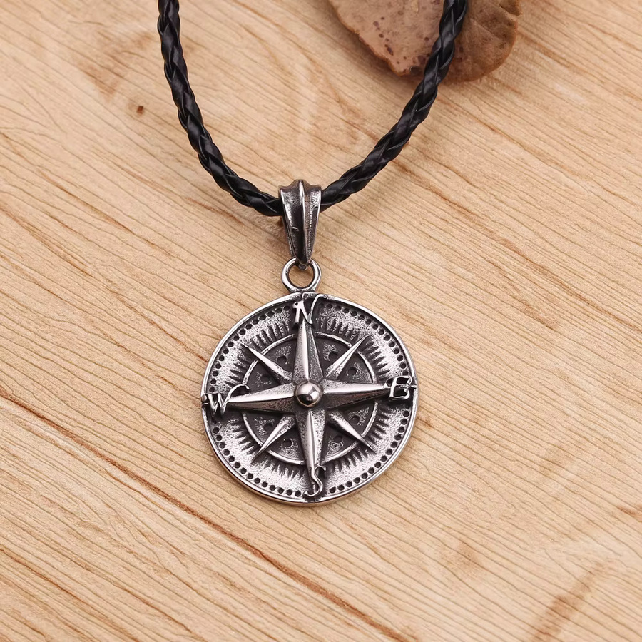 TAKARA TOMY Kompass-Anhänger-Halskette, Edelstahl, Silber, Unisex - Bild 3
