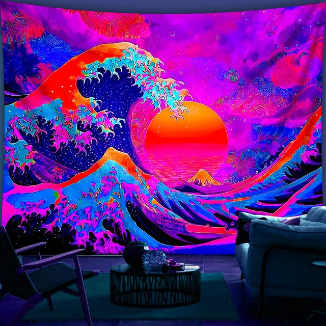 VIKAMA Fantasy Neon Wave Wandteppich, Mehrfarbig, B: 60 cm, H: 40 cm - Bild 1