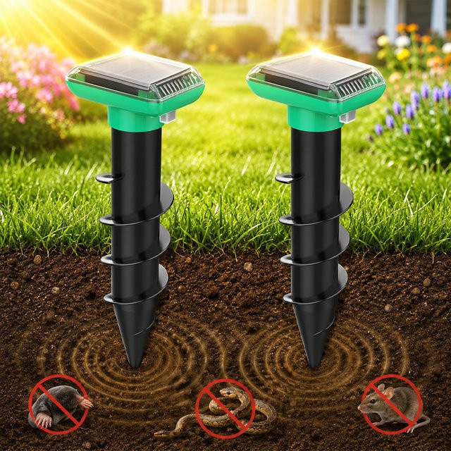 SAIJZEK Solarbetriebener Ultraschall-Schädlingsvertreiber IP66 Wasserdicht in Grün für Schlangen, Ratten, Vögel und Nagetiere zur Tierkontrolle im Garten und Außenbereich - Bild 1
