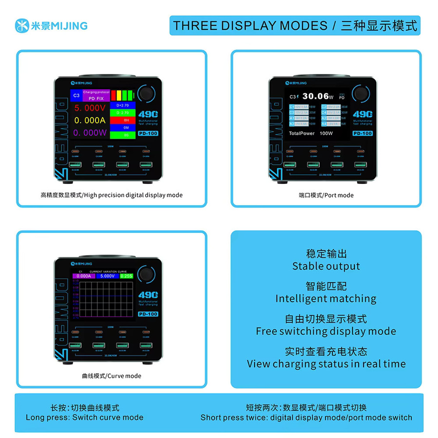 MIJING PD100 Smart-Ladestation mit digitaler Anzeige, kabellosem Laden und USB-Hub mit 4 USB-A und 4 Typ-C Anschlüssen für Smartphones, PCs, Uhren und iPads - Bild 4