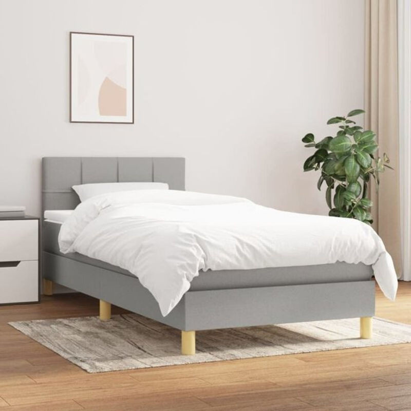 vidaxl Boxspringbett mit Matratze in Grau aus Stoff und Holzwerkstoff B/T/H: 90 x 200 cm - Bild 1