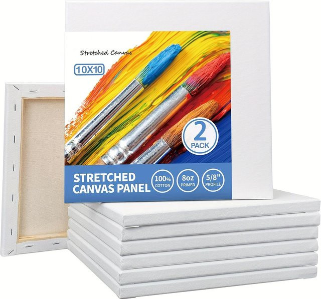 SZ-Damai 2er-Set Gespannte Weiße Leinwand aus 100% Baumwolle für Acryl und Öl, Breite: 25,4 cm, Tiefe: 25,4 cm, Höhe: 1,6 cm - Bild 1