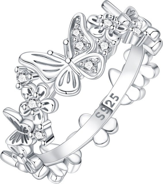 Orstarry Ring, 925 Silber, Blume Schmetterling, Damen, Zirkonia - Bild 1