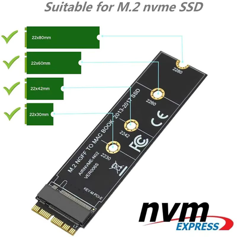 FTBTOC M.2 NVMe SSD Adapterkarte für MacBook Air und Pro, PCIe 3.0, Schwarz - Bild 4