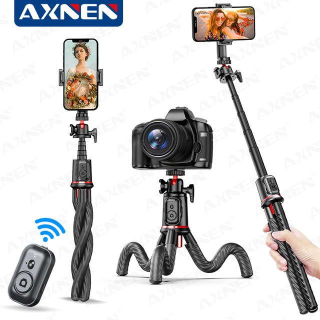 Axnen C03 Octopus Stativ Flexibler Selfie Stick für Smartphone und Kamera in Schwarz - Bild 1