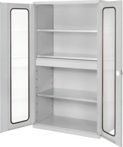 Kappes Großvolumenschrank RasterPlan in Grau RAL 7035 mit Sichtfenstertüren, internen Schubladen, Regalböden und Schloss, B/T/H: 113 x 59 x 195 cm - Bild 1