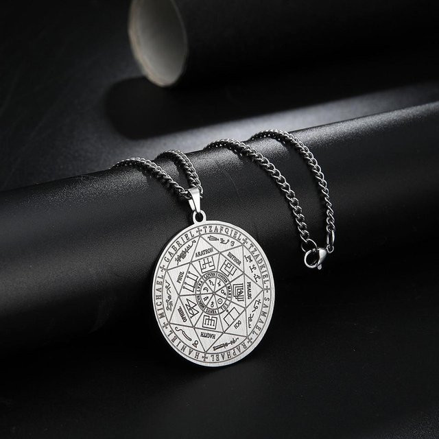 Sivia Halskette, Erzengel-Siegel-Charm, Edelstahl, Schwarz, Unisex - Bild 1