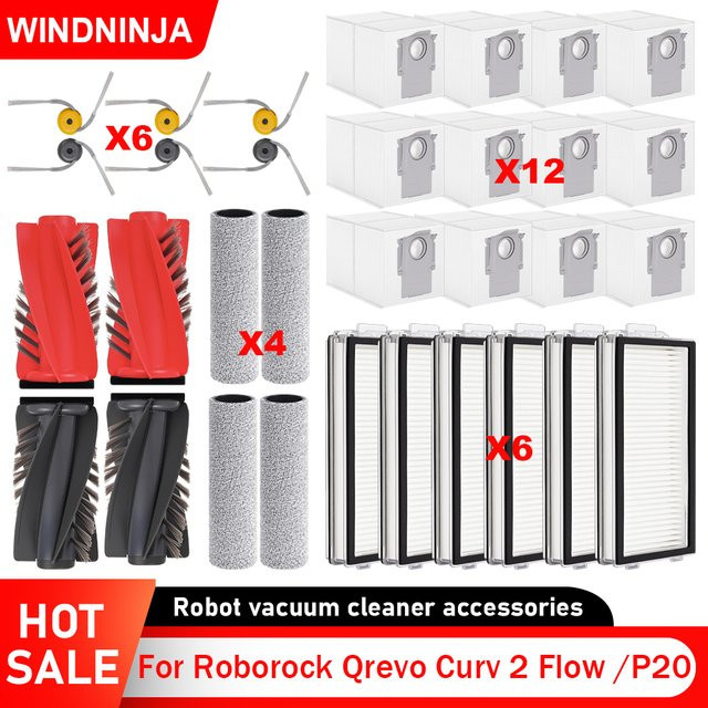 Roborock Zubehör-Set für Qrevo Curv und P20: Hauptbürste, Seitenbürste, Wischmopps, Staubbeutel und HEPA-Filter - Bild 1
