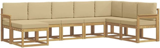 vidaXL Outdoor-Sofagarnitur in L-Form aus Akazienholz mit 8 Teilen und Kissen in Weiß und Beige - Bild 1