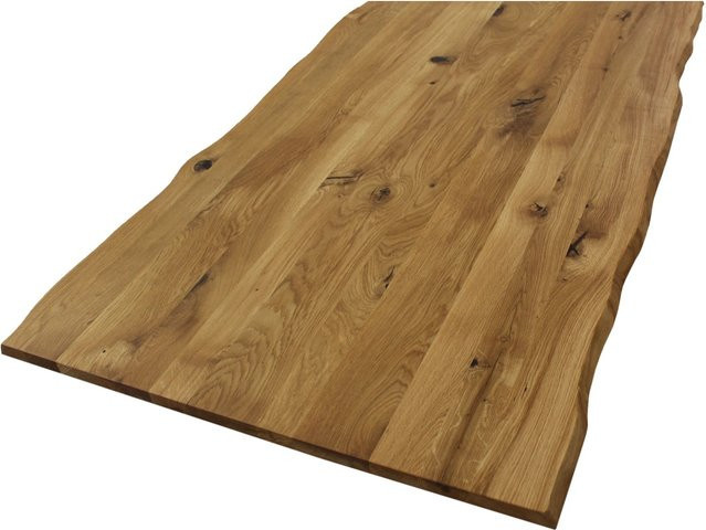 Massivholz Tischplatte Wildeiche mit Baumkante von Rettenmeier, geölt, Braun, B/T/H: 180 x 80 x 2,8 cm - Bild 1