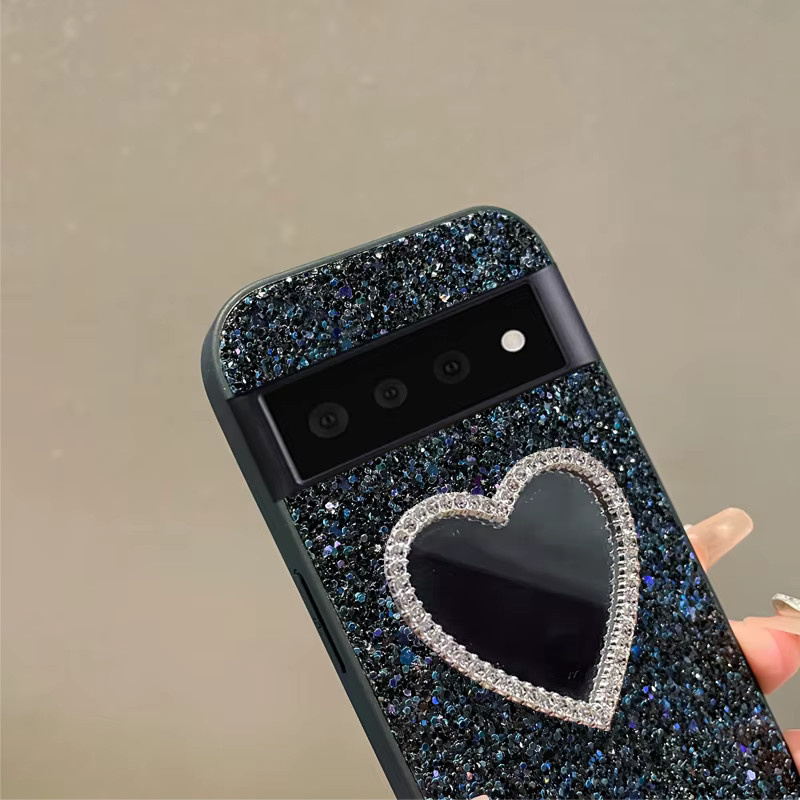 Luxuriöse Glitzer-Spiegel-Schutzhülle mit Diamant-Strass für Google Pixel 6 7 8 9 10 Pro XL und A-Modelle in Schwarz - Bild 3