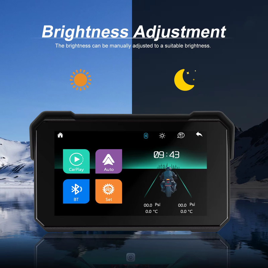 Podofo Motorrad-GPS-Navigator mit 5 Zoll IPS-Bildschirm, IP68 wasserdicht, kabelloses CarPlay und Android Auto, Bluetooth Smart-Audio-Player in Schwarz - Bild 3