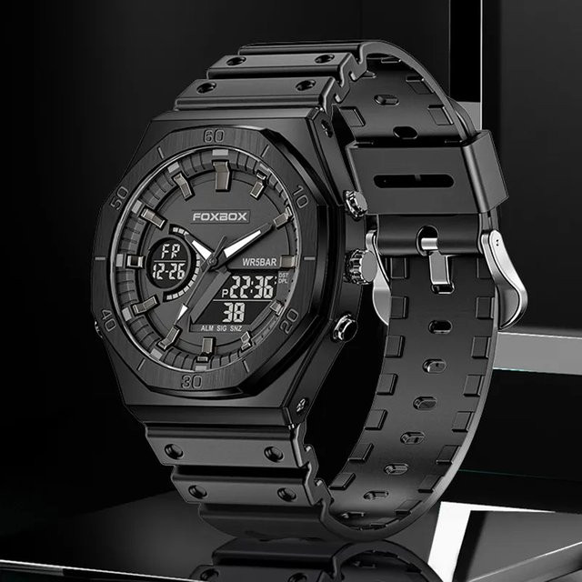 Lige Armbanduhr Chronograph, Quarz, Silikon, Schwarz, Herren - Bild 1