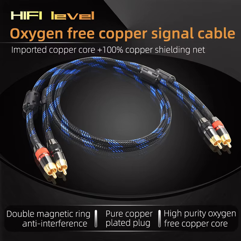 HIFIDIY LIVE Hi-Fi RCA-Audiokabel 2RCA-2RCA Paar in Schwarz und Blau mit 4N OFC Leitern und unabhängiger Abschirmung - Bild 2