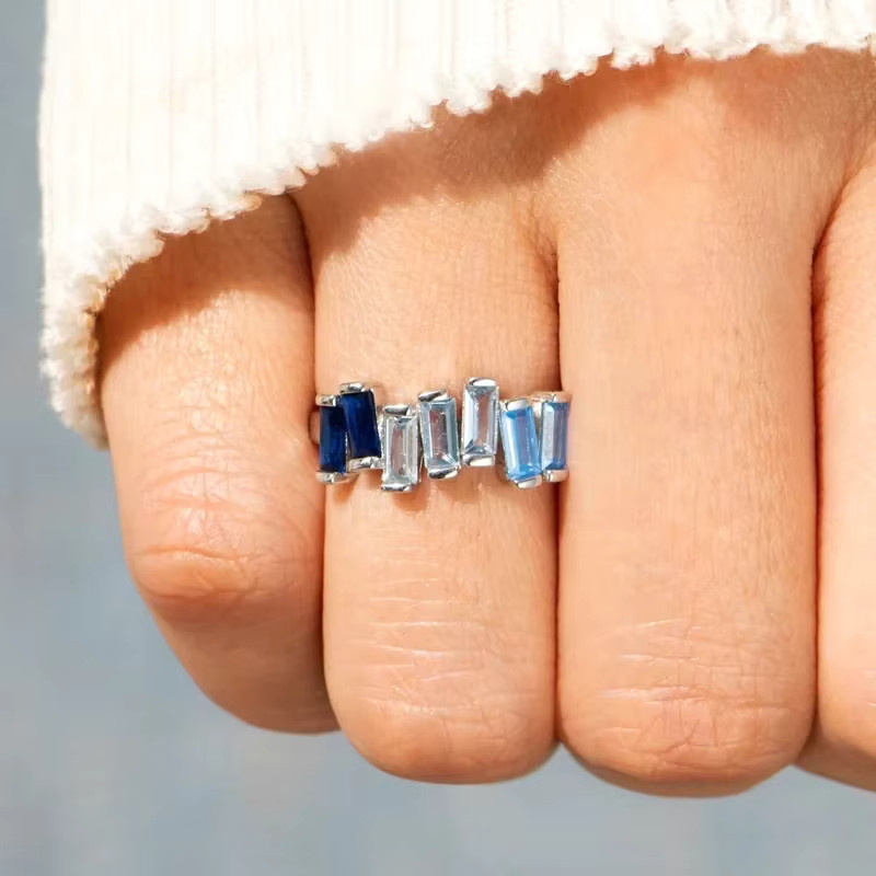Huitan Ring, Zirkonia, blau und weiß, Damen - Bild 3