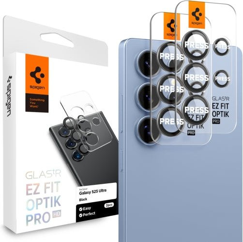 Spigen GlastR EZ FIT Optik Pro HD Schutzfolie für die Rückkamera von Samsung Galaxy S25 Ultra S938, gehärtetes Glas, 2er-Set, transparent - Bild 1