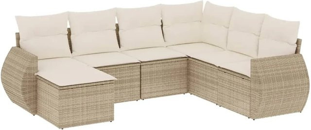 vidaXL 7-tlg. Garten-Sofagarnitur aus Poly-Rattan in Beige mit Kissen und pulverbeschichtetem Stahlgestell - Bild 1