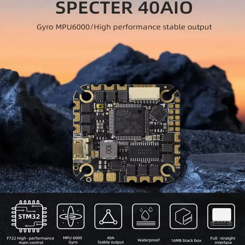 HGLRC SPECTER F722 40A AIO Flugcontroller mit MPU6000 und 40A ESC für 2-4 Zoll RC FPV Freestyle Drohnen, Schwarz, Montagegröße: 25,5 x 25,5 mm - Bild 2