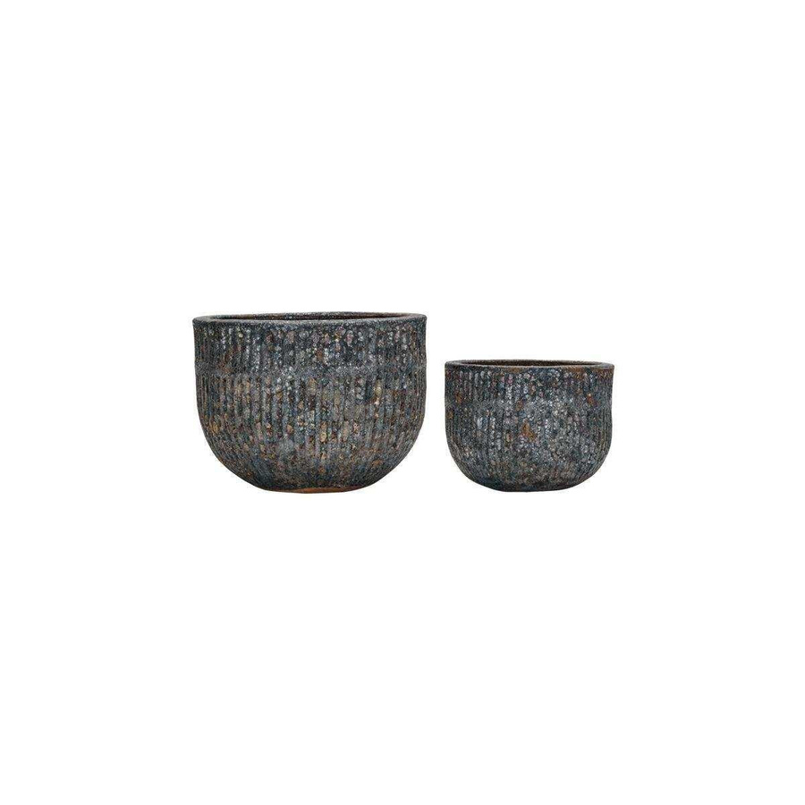 House Doctor Töpfe Set Suco grau aus Keramik mit geriffeltem Design für den Tisch - Bild 1