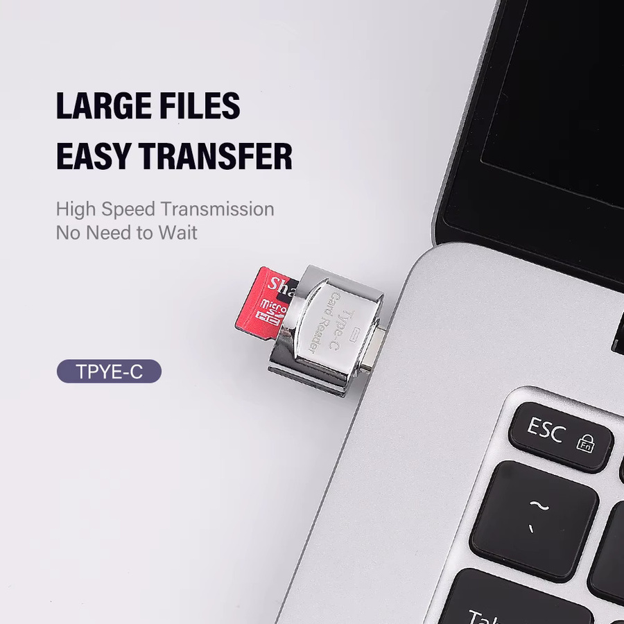JASTER USB-C TF Adapter Kartenleser aus Metall in Silber für schnellen Datentransfer von Speicherkarten - Bild 5