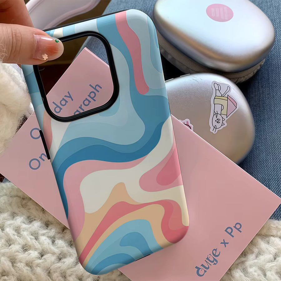 Handyhülle Blue Pink Wave Art für Apple iPhone 17 16 15 14 13 12 11 Pro Max Plus mit doppelschichtiger Rückseite in Blau, Pink und Multicolour - Bild 4