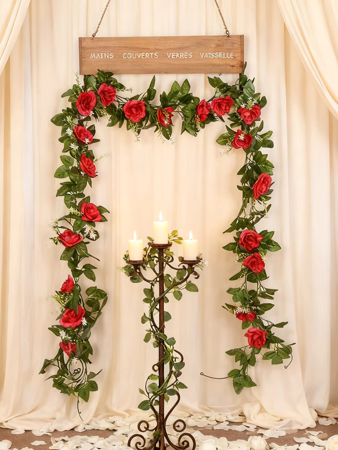 ZQCY Künstliche Rosen-Rebe aus Seide und Rattan als hängende Blumengirlande für romantische Dekorationen bei Hochzeiten oder zum Valentinstag - Bild 3