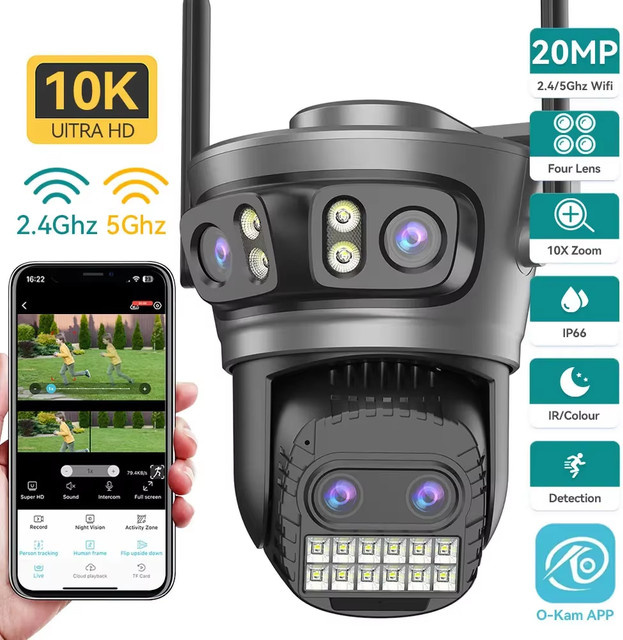 HAMROLTE Outdoor PTZ IP Kamera mit 20MP 8K Auflösung, 5G Wifi, Dual Objektiv und Auto Tracking in Schwarz - Bild 1