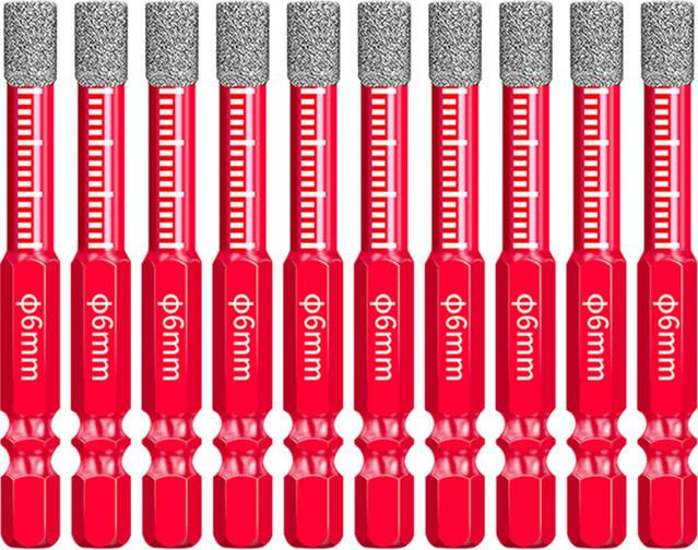 Onmaiwei Diamantbohrer Set mit 6 mm Sechskantschaft, 10 Stück rote Lochsäge für Trockenkeramikfliesen, Marmor, Granit und verglaste Fliesen - Bild 1