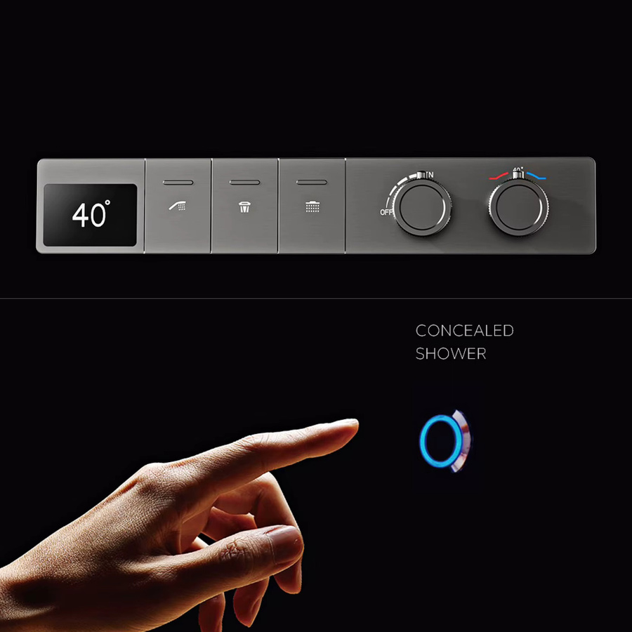 Aitana Einbau-Duschsystem aus Messing in Waffengrau mit Thermostat und LED-Digitalanzeige - Bild 2