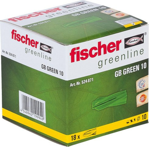 Fischer Gasbetondübel GB GREEN aus Nylon in Grün, Durchmesser: 10 mm, Länge: 55 mm, 18 Stück - Bild 1