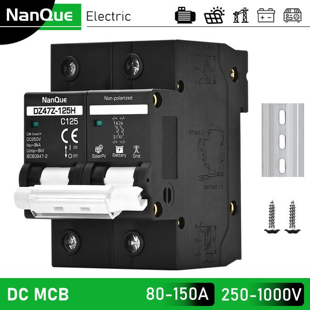 NANQUE 2er Set DC Leistungsschalter MCB C-Kurve für Solarpanels und Batterien mit 100A bis 150A und bis zu 1000V Kurzschlussschutz - Bild 1