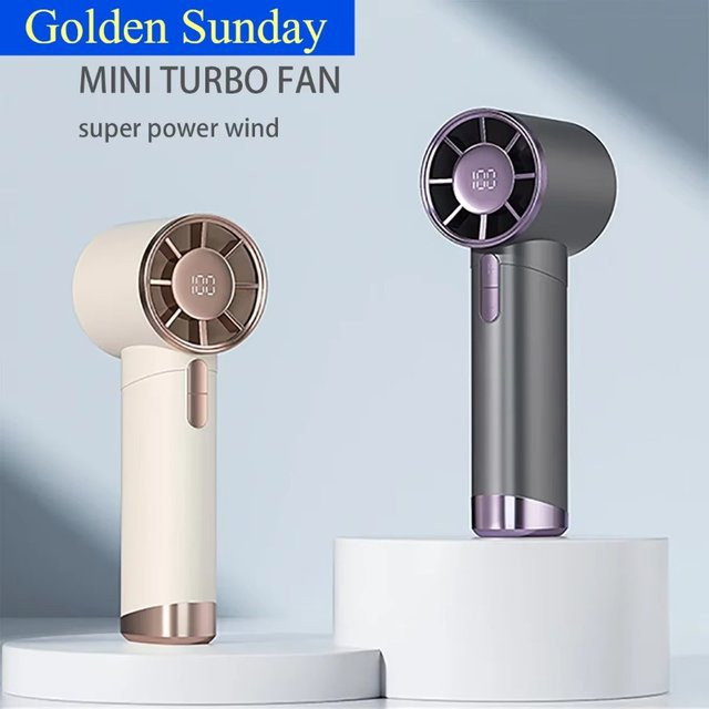 Golden Sunday Tragbarer Mini-USB-Handturbo-Ventilator in Grau mit 5 Stufen und 1-100 Geschwindigkeiten, Wiederaufladbar - Bild 1