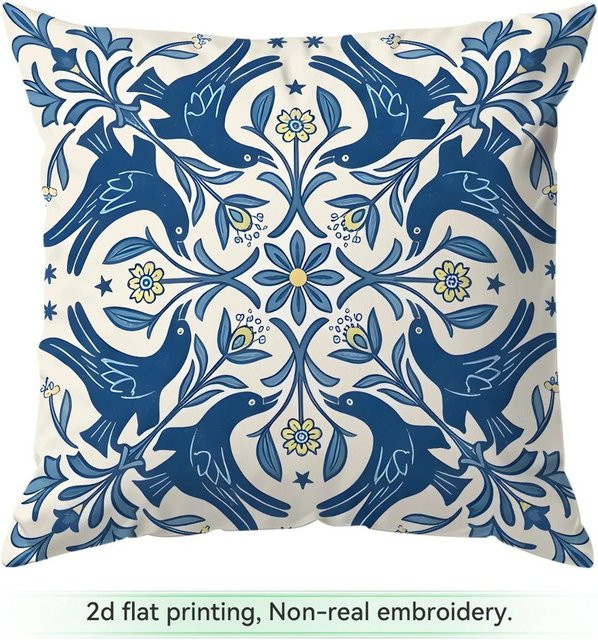 JMG Clothing Dekokissen Kissenbezug mit marokkanischem Fliesen-Design in Blau und Grau, B/H: 45 x 45 cm - Bild 1