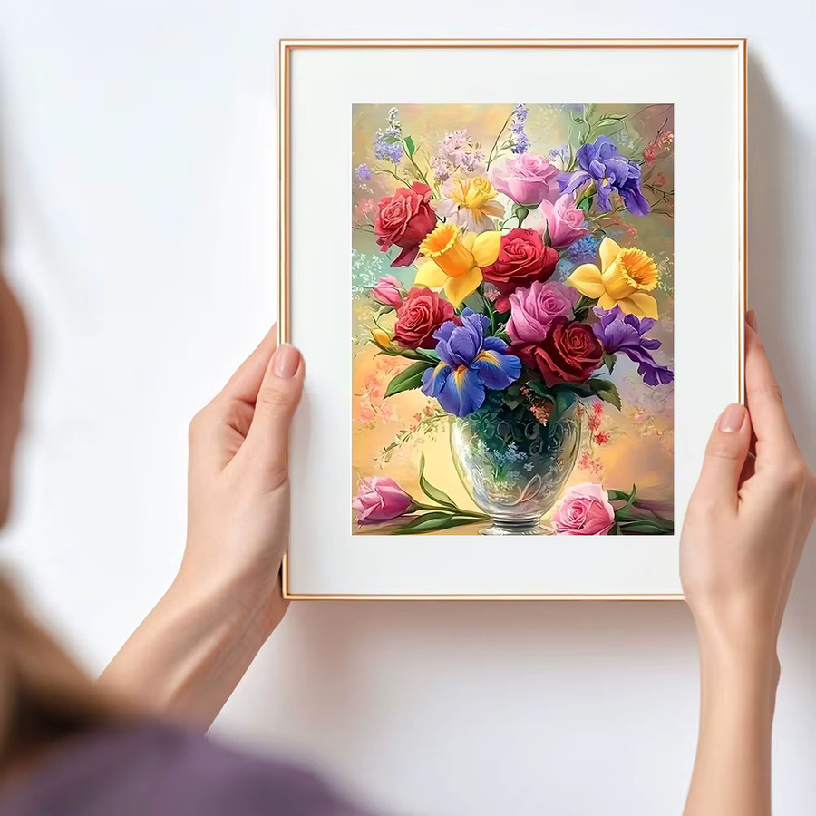 Huacan DIY-Diamantgemälde Blumenvase als rundes Diamant-Mosaik-Kunstbild in Mehrfarbig - Bild 3