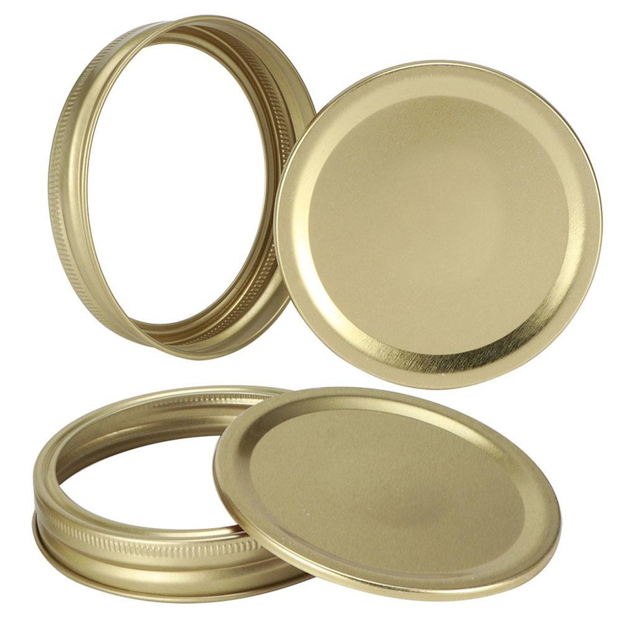 KaiSai Split-Type Glas Jar Canning Deckel Set, 10 Stück runde Dichtungsabdeckungen für Lebensmittelcontainer, Durchmesser: 70 mm, Farbe: Silber und Gold - Bild 1