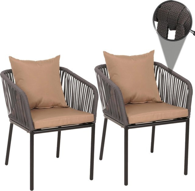 2er-Set Gartenstühle MCW-N41 mit Armlehnen aus Aluminium und Seilgeflecht in Anthrazit inklusive Kissen in Beige - Bild 1